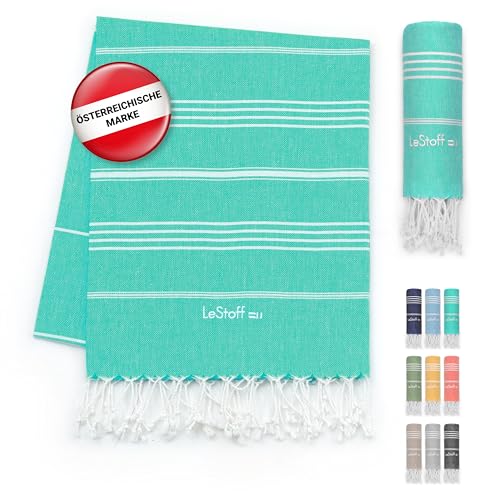 LeStoff Premium Hamamtuch - Vielseitig, Nachhaltig, Saugstark & Schnelltrocknend - 100% Bio-Baumwolle - Strand, Bade, Dusch, Yoga, Spa & Reise-Tuch (200 x 200 cm Turquoise) von LeStoff