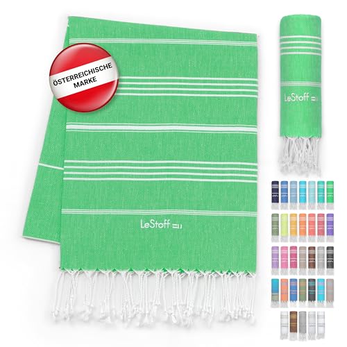 LeStoff Hamamtuch - 100% Bio-Baumwolle, 95 x 180 cm, Vorgewaschen, Saugstark, Schnelltrocknend, Badetuch, Badehandtuch groß, Saunatuch Herren, Saunahandtuch Damen, für Sauna, Wellness, Spa (Grün) von LeStoff