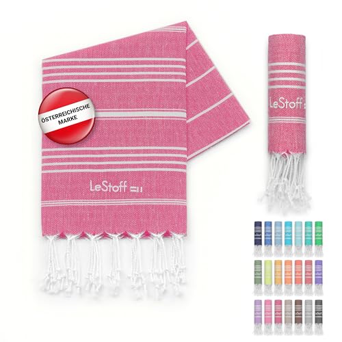 LeStoff Premium Hamamtuch - Vielseitig, Nachhaltig, Saugstark & Schnelltrocknend - 100% Bio-Baumwolle - Strand, Bade, Dusch, Yoga, Spa & Reise-Tuch (50 x 100 cm, Fuchsia) von LeStoff