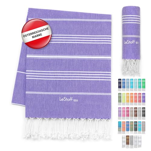 LeStoff Premium Hamamtuch - Vielseitig, Nachhaltig, Saugstark & Schnelltrocknend - 100% Bio-Baumwolle - Strand, Bade, Dusch, Yoga, Spa & Reise-Tuch (95 x 180 cm, Ultra Violet) von LeStoff