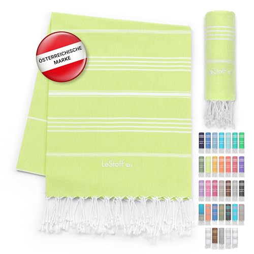 LeStoff Premium Hamamtuch - Vielseitig, Nachhaltig, Saugstark & Schnelltrocknend - 100% Bio-Baumwolle - Strand, Bade, Dusch, Yoga, Spa & Reise-Tuch (95 x 180 cm, Lime) von LeStoff