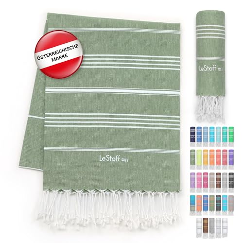 LeStoff Premium Hamamtuch - Vielseitig, Nachhaltig, Saugstark & Schnelltrocknend - 100% Bio-Baumwolle - Strand, Bade, Dusch, Yoga, Spa & Reise-Tuch (95 x 180 cm, Olive) von LeStoff