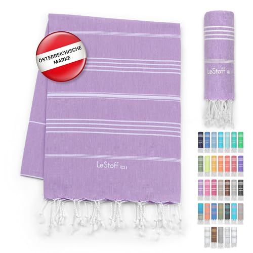 LeStoff Premium Hamamtuch - Vielseitig, Nachhaltig, Saugstark & Schnelltrocknend - 100% Bio-Baumwolle - Strand, Bade, Dusch, Yoga, Spa & Reise-Tuch (95 x 180 cm, Lilac) von LeStoff