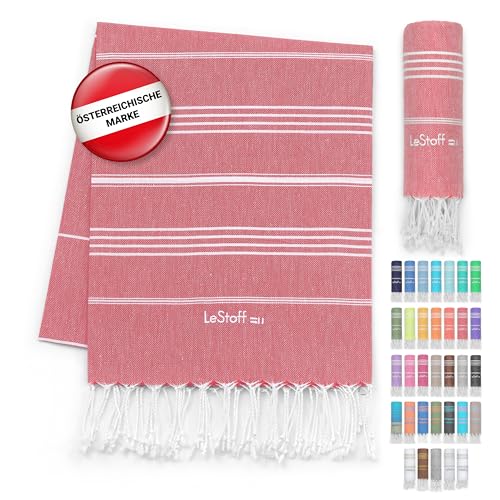 LeStoff Premium Hamamtuch - Vielseitig, Nachhaltig, Saugstark & Schnelltrocknend - 100% Bio-Baumwolle - Strand, Bade, Dusch, Yoga, Spa & Reise-Tuch (95 x 180 cm, Red) von LeStoff