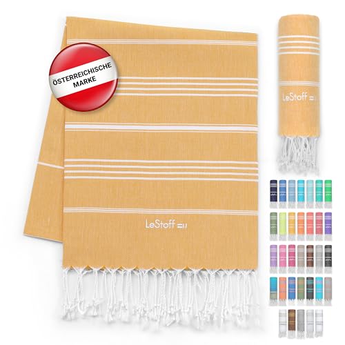 LeStoff Hamamtuch - 100% Bio-Baumwolle, 95 x 180 cm, Vorgewaschen, Saugstark, Schnelltrocknend, Leicht, Kompakt, Sandfrei, Strandtuch, Reisehandtuch, Badetuch, Handtuch groß, Liegetuch (Yellow) LeStoff Hamamtuch - 100% Bio-Baumwolle, 95 x 180 cm, Vorgewaschen, Saugstark, Schnelltrocknend, Leicht, Kompakt, Sandfrei, Strandtuch, Reisehandtuch, Badetuch, Handtuch groß, Liegetuch (Yellow) von LeStoff