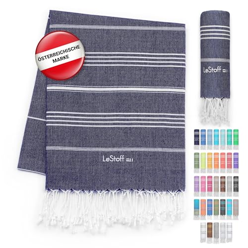 LeStoff Premium Hamamtuch - Vielseitig, Nachhaltig, Saugstark & Schnelltrocknend - 100% Bio-Baumwolle - Strand, Bade, Dusch, Yoga, Spa & Reise-Tuch (95 x 180 cm, Navy) von LeStoff