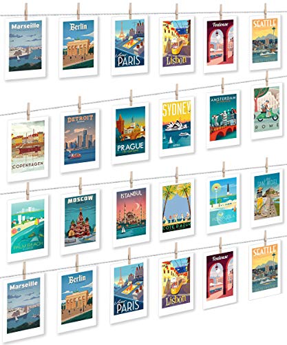 LeTOMA 2X Fotoseil ideal um möglichst viele Fotos und Kinderzeichnungen aufzuhängen - 20 Meter hochwertige Schnur und 50 rustikale Holzklammern verwandeln Jede Wand in EIN einzigartiges Kunstwerk von LeTOMA