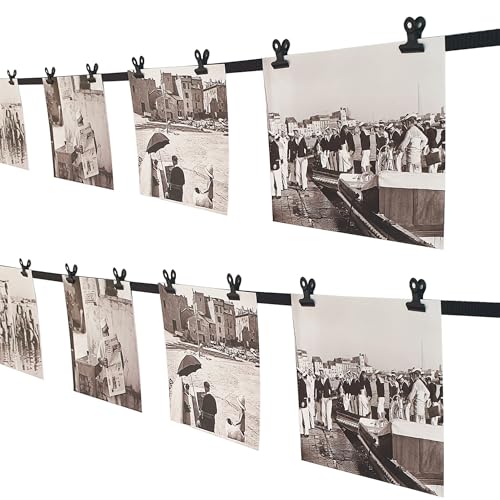 LeTOMA - Fotos aufhängen mit Stil | Fotoseil im minimalistischen Design Pure Black | Schwarzes Band mit schwarzen Metall-Klammern | 150 cm & 15 Clips | Made in Germany von LeTOMA