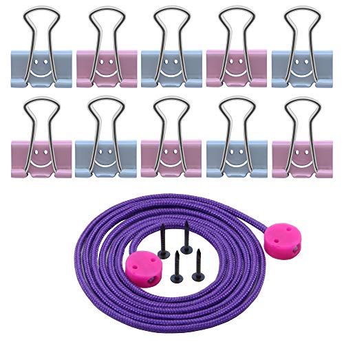 LeTOMA - Fotoseil in violett 100 cm mit 10 robusten Metallklammern in den Farben blau, rosa - Einfache Befestigung an jeder Wand - Bunte Fotoleine, Bilderseil, Fotoschnur von LeTOMA