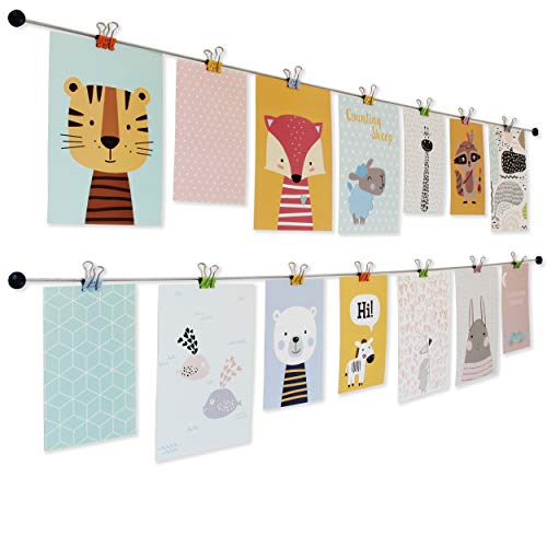 LeTOMA – Fotoseil mit bunten Metall-Klammern - 2x100 cm & 2x10 Klammern im Smiley-Design in den Farben Blau, Gelb, Grün, Orange und Rosa – Fotoleine, Bilderseil ideal fürs Kinderzimmer von LeTOMA