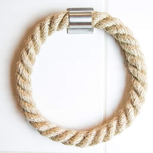 LeTOMA Handtuchhalter aus 100% Jute-Seil und Edelstahl selbstklebend für Küche und Bad - Dekorativer Handtuchring zum Kleben - Tuchhalter ohne Bohren - Made in Germany von LeTOMA