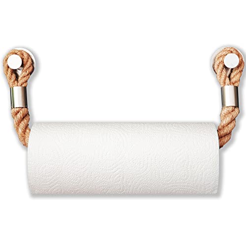 LeTOMA Küchenrollenhalter aus 100% Natur Jute-Seil zum Kleben | Maritimer Papierrollenhalter mit Edelstahl Haken | Selbstklebend ohne Bohren | Küchenpapierhalter aus dickem Tau von LeTOMA