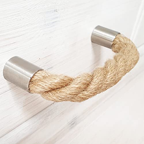 LeTOMA Möbelgriff 128 mm aus Jute Seil Tau 100% Natur | Robuster Kommodengriff aus Jute Schnur für Schrank Schublade Tür| Schubladengriff aus Kordel im maritimen Look | Griffe Handmade in Germany von LeTOMA