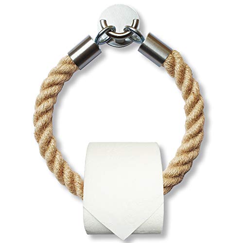 LeTOMA Vintage Toilettenpapierhalter und Handtuchhalter aus Jute-Seil und Edelstahl Haken zum Kleben - Klopapierhalter Handmade in Germany selbstklebend, kein Bohren, schöne Deko fürs Badezimmer von LeTOMA