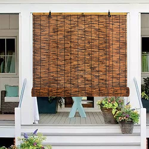 Bambusrollo Outdoor Rollo Wetterfest Bambus Aussenrollos Wetterfest Jalousien Retro Carbonization Natural Handgewebte Schilf Vorhang Sichtschutz für Außen Innen Terrasse Balkon Garten mit Lifter (Siz von Leaceuv