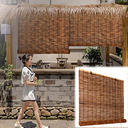 Bambusrollo Outdoor Wetterfest Aussenbereich Natural Schilf Vorhang Bambusvorhang Schilfvorhänge Bambus Sichtschutz Rollos Jalousien Dachterrasse Balkon Beschattung Sonnenschutz Atmungsaktiv Rollo ( S von Leaceuv