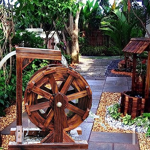 Brunnen Wasserspiel Garten Outdoor Holz Wasserrad Wasserfall Deko Balkon Zierteich Wasserspiele Brunnen Vintage Freistehend Wasser-Funktion Feng Shui Räder für Terrasse Teich Pool Springbrunnen ( Size von Leaceuv