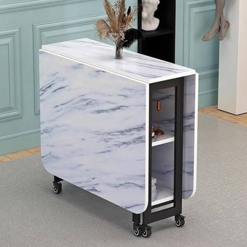 Esstisch Klappbarer mit Stauraum,Klapptisch Ausziehtisch Esszimmer für 4-6 Personen,Faltbarer Essen Tisch mit Rollen,Platzsparend Klappbarer Schreibtisch(Marble pattern-black,140x80cm/55.1x31.4in) von Leaceuv