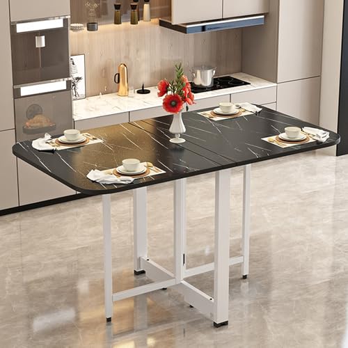 Leaceuv Esstisch Klappbar,Platzsparender Klapptisch mit Rädern,Mobiler Ausziehbarer Essen Tisch,klappbarer Esszimmertisch,für Kleine Räume,Esszimmer,Küche,Schlafzimmer(Black+White,140x80cm) von Leaceuv