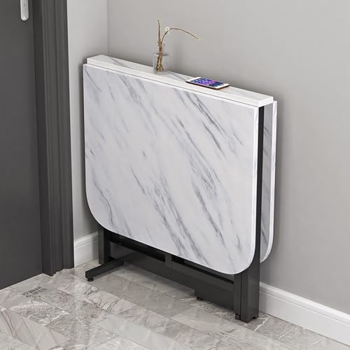 Leaceuv Esstisch Klappbar,Platzsparender Klapptisch mit Rädern,Mobiler Ausziehbarer Essen Tisch,klappbarer Esszimmertisch,für Kleine Räume,Esszimmer,Küche,Schlafzimmer(White Marble+Black,100x60cm) von Leaceuv