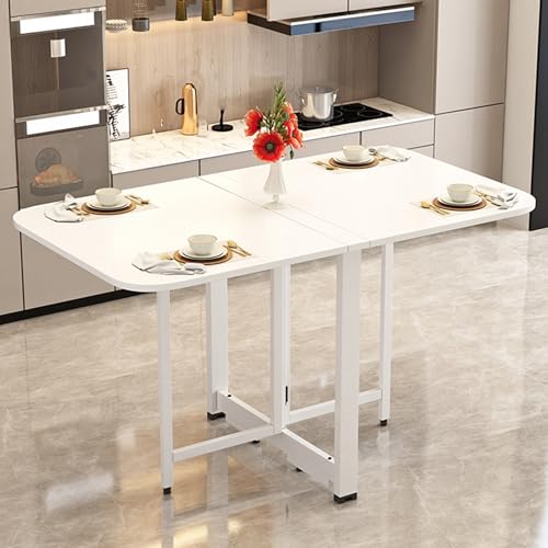 Leaceuv Esstisch Klappbar,Platzsparender Klapptisch mit Rädern,Mobiler Ausziehbarer Essen Tisch,klappbarer Esszimmertisch,für Kleine Räume,Esszimmer,Küche,Schlafzimmer(Wit,120x70cm) von Leaceuv