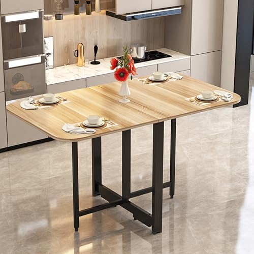 Leaceuv Esstisch Klappbar,Platzsparender Klapptisch mit Rädern,Mobiler Ausziehbarer Essen Tisch,klappbarer Esszimmertisch,für Kleine Räume,Esszimmer,Küche,Schlafzimmer(Wood+Black,140x80cm) von Leaceuv