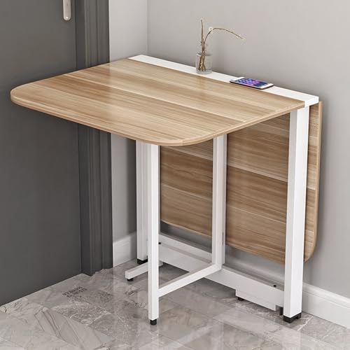 Leaceuv Esstisch Klappbar,Platzsparender Klapptisch mit Rädern,Mobiler Ausziehbarer Essen Tisch,klappbarer Esszimmertisch,für Kleine Räume,Esszimmer,Küche,Schlafzimmer(Wood+White,140x80cm) von Leaceuv