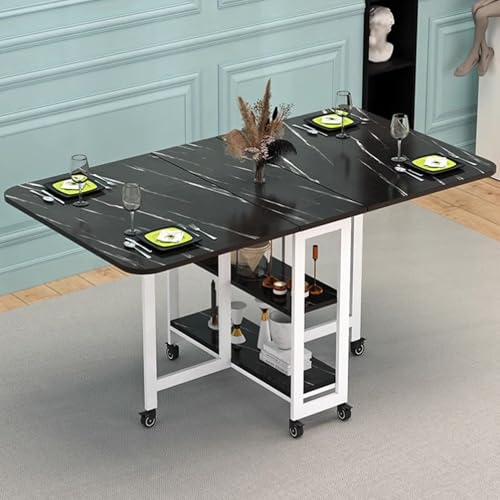 Leaceuv Esstisch Klappbarer mit Stauraum,Klapptisch Ausziehtisch Esszimmer für 4-6 Personen,Faltbarer Essen Tisch mit Rollen,Platzsparend Klappbarer Schreibtisch(Black-White,120x70cm/47.2x27.5in) von Leaceuv