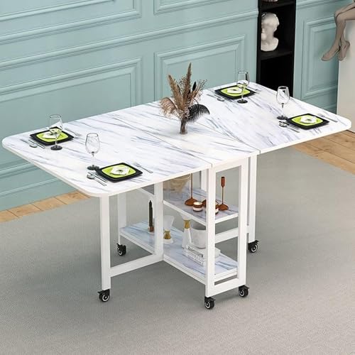 Leaceuv Esstisch Klappbarer mit Stauraum,Klapptisch Ausziehtisch Esszimmer für 4-6 Personen,Faltbarer Essen Tisch mit Rollen,Platzsparend Klappbarer Schreibtisch(Marble Pattern,140x80cm/55.1x31.4in) von Leaceuv