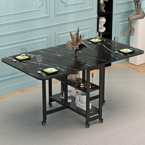 Leaceuv Esstisch Klappbarer mit Stauraum,Klapptisch Ausziehtisch Esszimmer für 4-6 Personen,Faltbarer Essen Tisch mit Rollen,Platzsparend Klappbarer Schreibtisch(Nero,120x80cm/47.2x31.4in) von Leaceuv