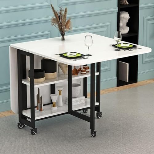 Leaceuv Esstisch Klappbarer mit Stauraum,Klapptisch Ausziehtisch Esszimmer für 4-6 Personen,Faltbarer Essen Tisch mit Rollen,Platzsparend Klappbarer Schreibtisch(White-Black,120x80cm/47.2x31.4in) von Leaceuv