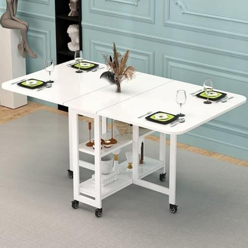 Leaceuv Esstisch Klappbarer mit Stauraum,Klapptisch Ausziehtisch Esszimmer für 4-6 Personen,Faltbarer Essen Tisch mit Rollen,Platzsparend Klappbarer Schreibtisch(Wit,150x80cm/59x31.4in) von Leaceuv