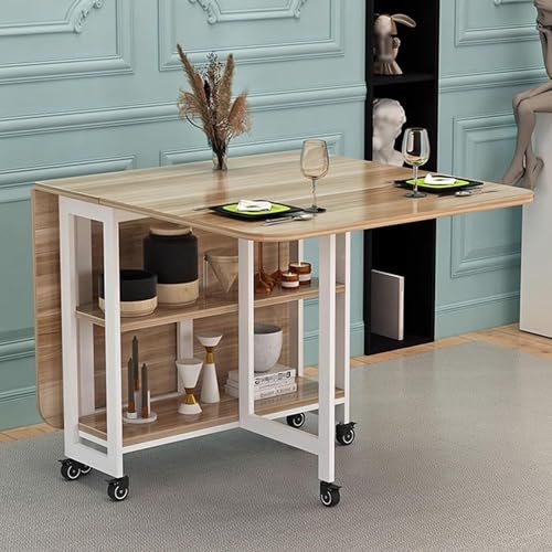 Leaceuv Esstisch Klappbarer mit Stauraum,Klapptisch Ausziehtisch Esszimmer für 4-6 Personen,Faltbarer Essen Tisch mit Rollen,Platzsparend Klappbarer Schreibtisch(Wood,140x80cm/55.1x31.4in) von Leaceuv