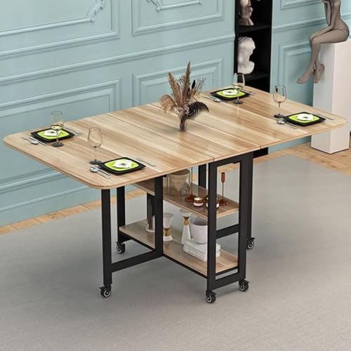 Leaceuv Esstisch Klappbarer mit Stauraum,Klapptisch Ausziehtisch Esszimmer für 4-6 Personen,Faltbarer Essen Tisch mit Rollen,Platzsparend Klappbarer Schreibtisch(Wood-Black,160x80cm/62.9x31.4in) von Leaceuv