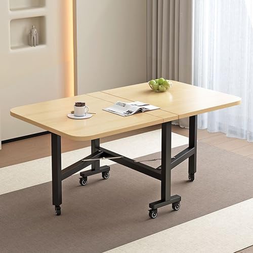 Leaceuv Klapptisch Esstisch,klappbarer Küchentisch,Mobiler Klapptisch mit Offenem Regal,Esszimmertisch für 4-6 Personen,für Kleine Räume,Esszimmer,Küche(Light Walnut+Black,130x80cm) von Leaceuv