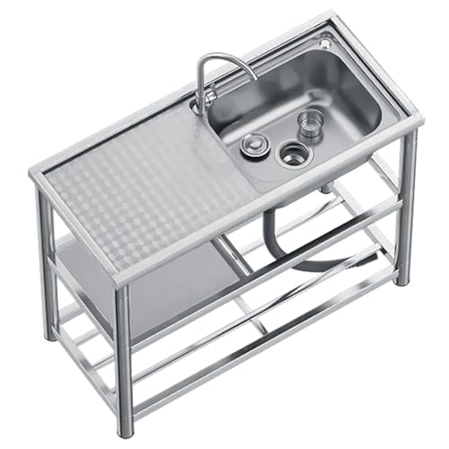 Outdoor Edelstahl Spültisch Gastro Spüle Mobiles Waschbecken 1 Becken Spülbecken Edelstahltisch Arbeitstisch mit Abflussrohr Freistehend Küchenspüle Ausgussbecken für Camping Garage Garten Küche(120*4 von Leaceuv