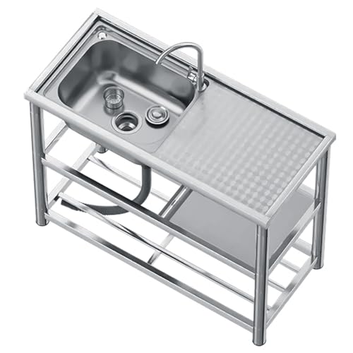 Outdoor Mobiles Waschbecken Edelstahl Spültisch Gastro Spüle mit Armatur Spülbecken Camping Spüle Küchenspüle Garten Waschtisch Edelstahltisch mit Unterschrank Ausgussbecken Arbeitstisch Spülschrank(1 von Leaceuv