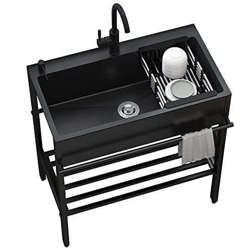 Spuelbecken Edelstahl Schwarz,Freistehende Küchenspüle Spültisch 1 Becken,Spüle Moderne Küchenzeile,Waschtisch Mit Wasserhahn-Ablaufset,Waschbecken Für Außen Innen Bad Gäste WC Küche ( Size : 80*45*86 von Leaceuv