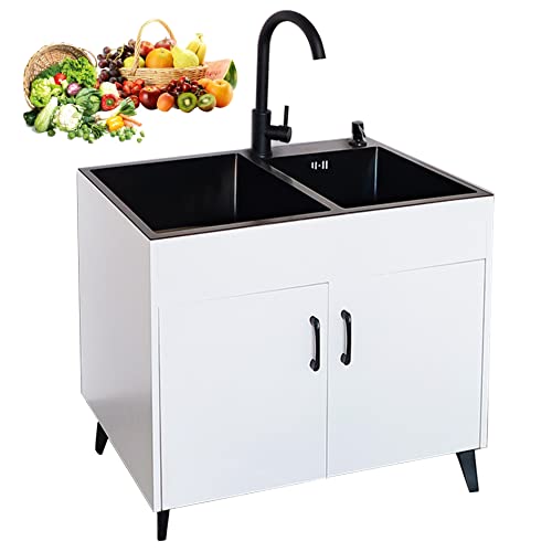 Spülbecken Waschbecken Edelstahl Werkstatt Standwaschbecken Waschtrog Garage Garten Küche Komplettspüle Spüle mit Unterschrank Armatur Ausgussbecken küchenunterschrank Kitchen Sink küchenspüle ( Color von Leaceuv