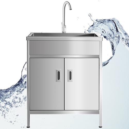 Spülenschrank mit Spüle und Armatur,Freistehende Outdoor Edelstahl Spültisch Gastro 1 Becken,Küchenspüle mit Unterschrank, Spülbecken Mobiles Waschbecken,Außen Ausgussbecken Garten Küche Waschtisch(68 von Leaceuv