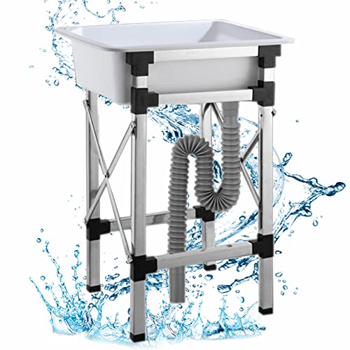 Tragbare Kunststoff Waschbecken Freistehende Spültisch Gastro Spüle 1 Becken mit Edelstahl Unterstützung Mobiles Spülbecken Küchenspüle für Außen Innen Küche Garten Garage Keller Werkstatt ( Size : 55 von Leaceuv