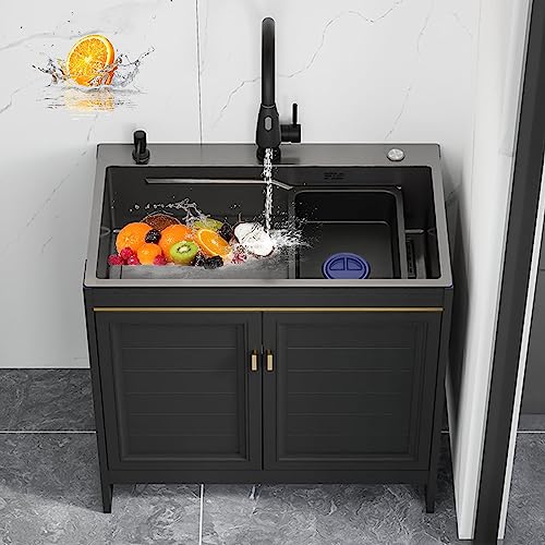 Waschbecken mit Unterschrank,Spülenschrank mit Spüle und Armatur,Edelstahl Spülbecken Waschen Spültisch,Outdoor Spülschrank Küchenunterschrank,Wirtschaftliche Senke mit Schrank,Küchenspüle Schrank ( C von Leaceuv