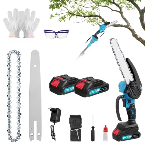 Akku Hochentaster Ast Kettensäge Profi-Astsäge 21V, 2 IN 1 6 zoll Mini Kettensäge und Teleskop with panthem mit akku 1500mAh, Arbeitshöhe bis 6.7ft, Handkettensäge Akku für Baum Trimmen Holzschneidenz von LeadGoods