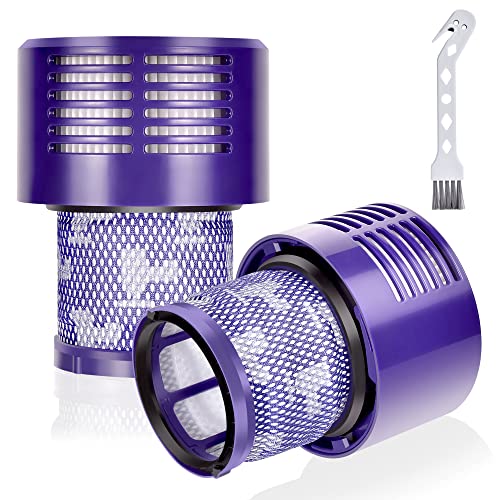 Leadaybetter V10 Filter für Dyson 2 Stück Ersatzfilter für Dyson V10 SV12 Cyclone Animal Absolute Akku Staubsauger Ersatzteil,Motorhead Hepa Filter mit Reinigungsbürste Ersetzen Sie # DY-969082-01 von Leadaybetter