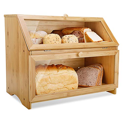 Leader Accessories Bambus Brotkasten 2 Etagen Brotbehälter lebensmittelecht Brotaufbewahrung pflegeleicht 39x25x32cm von Leader Accessories