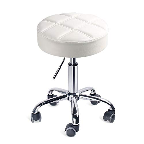 Leader Accessories Drehhocker höhenverstellbar Rollhocker Funktionaler Arbeitshocker Studiohocker im modernen Design Weiß(Sitz Φ35cm) von Leader Accessories