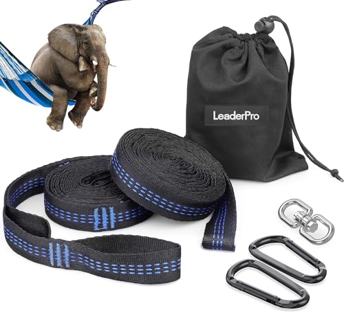 LeaderPro Hängematten Gurte (2er Pack), 3 m x 2,5 cm max 500 kg, Baum Schaukel Befestigung für Camping-Hängemattenzubehör, Grün (Blau) von LeaderPro