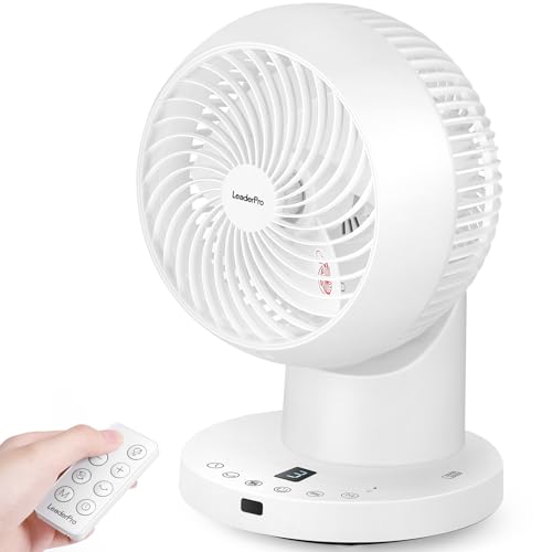 Tischventilator mit Fernbedienung - 32W Leiser Ventilator mit 4 Geschwindigkeitsstufen, 8h Timer, 70° Oszillation für Büro/Schlafzimmer, weiß (804m³/h Luftstrom, 14m Reichweite) von LeaderPro