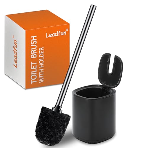 Leadfun Klobürste, WC Bürste mit Edelstahlstiel, Stehen Toilettenbürste Set, Automatisches Schließen Haltersatz (Schwarz) von Leadfun