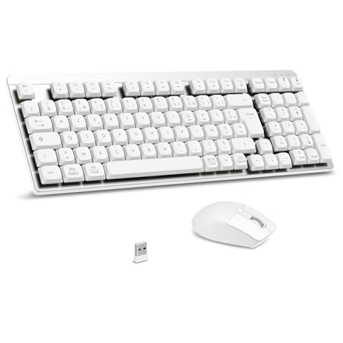 LeadsaiL FA98 Mechanische Tastatur, kabellos, mit Tastatur und Maus mit rotem Schalter, französischer AZERTY, Verbindung 2,4 GHz, 98 Tasten für Windows MacOS Computer PC Silber von LeadsaiL
